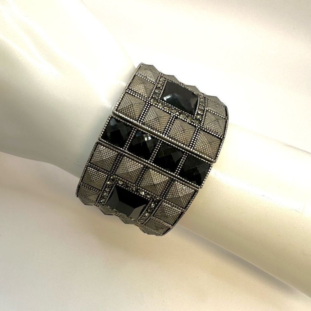 Black  and silver tone stretchy  wide bracelet